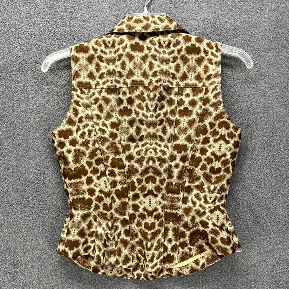 High Drama Vest Women 6 Brown Sleeveless Pockets Button Animal Print - Picture 2 of 16